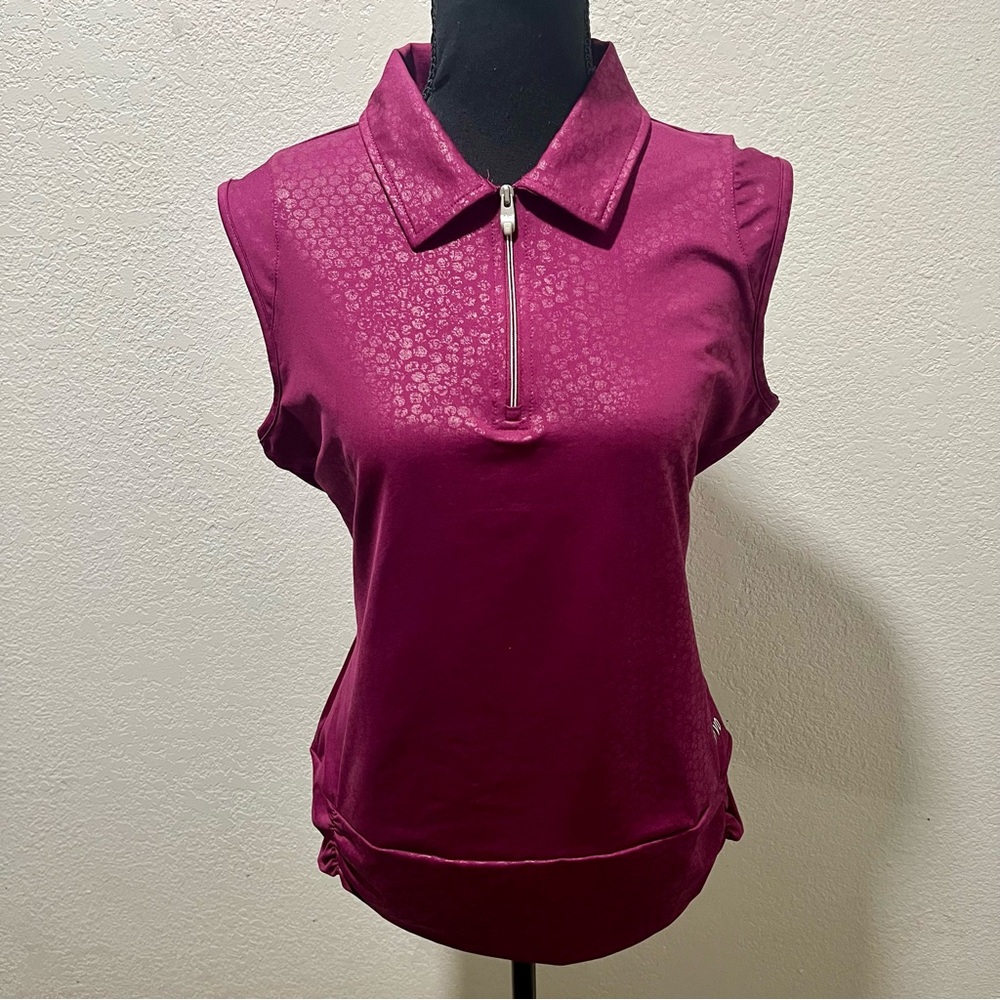 Nivo Sports Nikki Magenta Sleeveless Quarter Zip Print Golf Polo Shirt